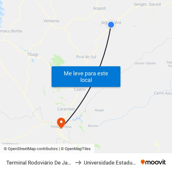 Terminal Rodoviário De Jaguariaíva (João Pessa) to Universidade Estadual De Ponta Grossa map