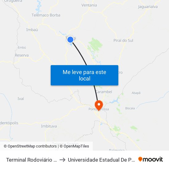 Terminal Rodoviário De Tibagi to Universidade Estadual De Ponta Grossa map