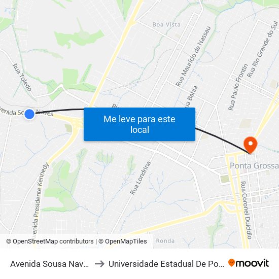 Avenida Sousa Naves, 2515 to Universidade Estadual De Ponta Grossa map
