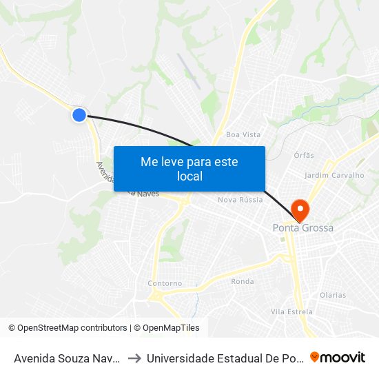 Avenida Souza Naves, 6351 to Universidade Estadual De Ponta Grossa map
