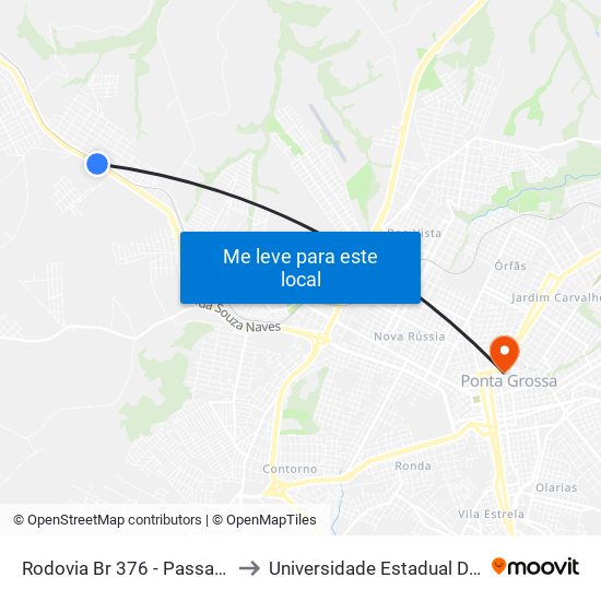 Rodovia Br 376 - Passarela Vila Borato to Universidade Estadual De Ponta Grossa map