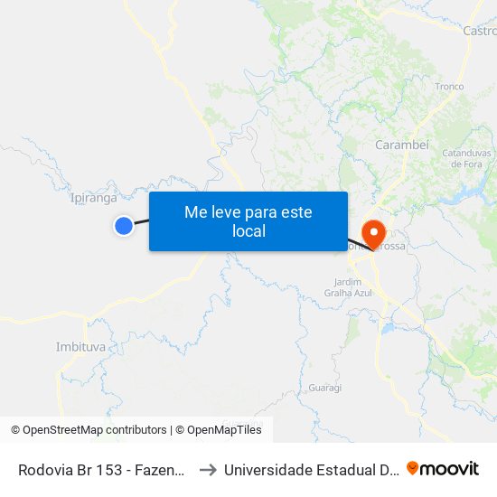 Rodovia Br 153 - Fazenda Guarda Velha to Universidade Estadual De Ponta Grossa map