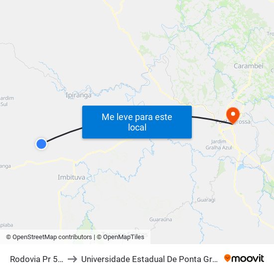 Rodovia Pr 522 to Universidade Estadual De Ponta Grossa map