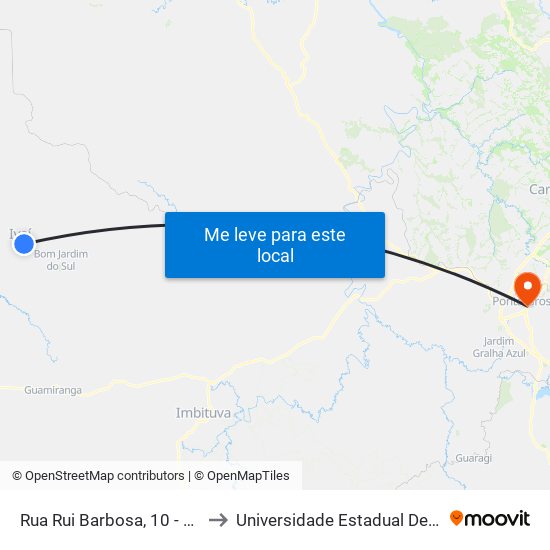 Rua Rui Barbosa, 10 - Portal De Ivaí to Universidade Estadual De Ponta Grossa map