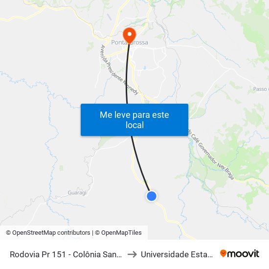 Rodovia Pr 151 - Colônia Santa Cruz 1 (Colônia Dos Russos) to Universidade Estadual De Ponta Grossa map