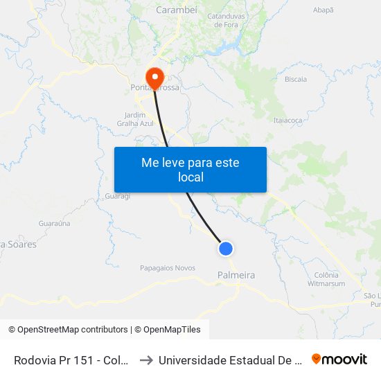 Rodovia Pr 151 - Colônia Benfica to Universidade Estadual De Ponta Grossa map