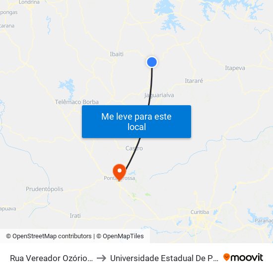 Rua Vereador Ozório Leal, 680 to Universidade Estadual De Ponta Grossa map