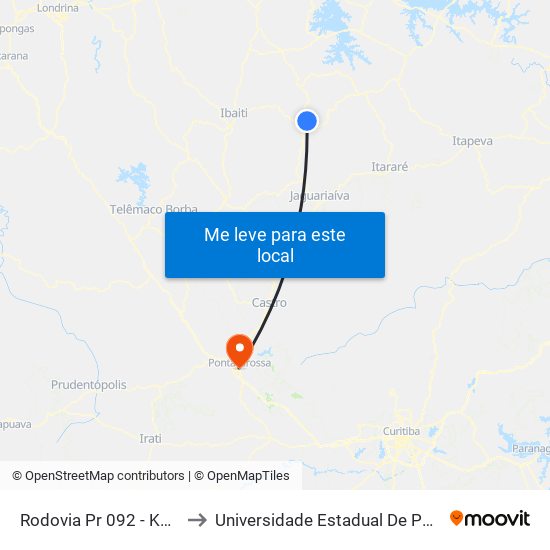 Rodovia Pr 092 - K2 Troféus to Universidade Estadual De Ponta Grossa map