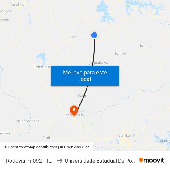 Rodovia Pr 092 - Turma 09 to Universidade Estadual De Ponta Grossa map