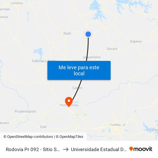 Rodovia Pr 092 - Sítio São Judas Tadeu to Universidade Estadual De Ponta Grossa map