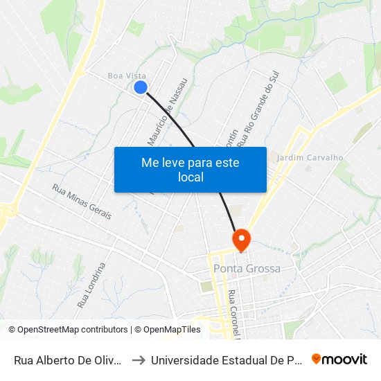 Rua Alberto De Oliveira, 2122 to Universidade Estadual De Ponta Grossa map