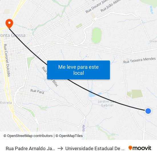 Rua Padre Arnaldo Jansen, 1501 to Universidade Estadual De Ponta Grossa map