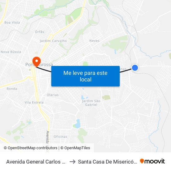 Avenida General Carlos Cavalcanti, 3830-3992 to Santa Casa De Misericórdia De Ponta Grossa map