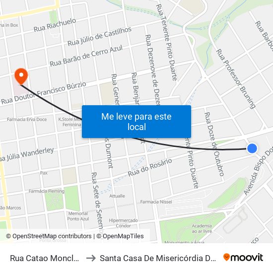 Rua Catao Monclaro, 26-50 to Santa Casa De Misericórdia De Ponta Grossa map
