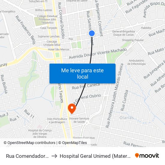 Rua Comendador Miró, 427 to Hospital Geral Unimed (Maternidade Sant'Ana) map