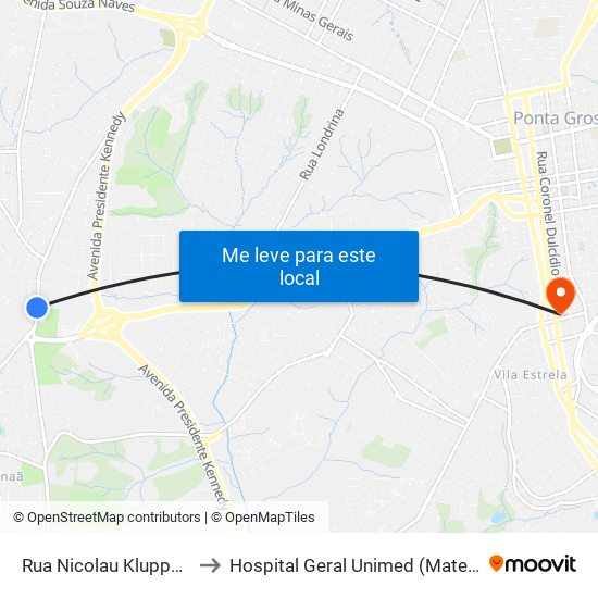 Rua Nicolau Kluppel Neto, 1563 to Hospital Geral Unimed (Maternidade Sant'Ana) map