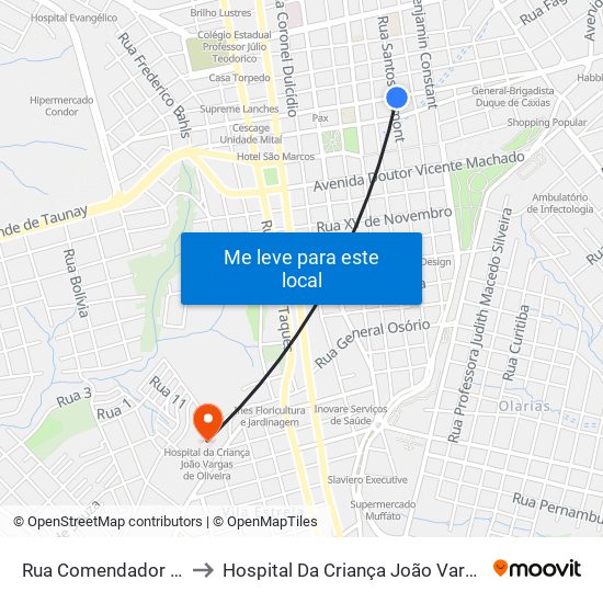 Rua Comendador Miró, 427 to Hospital Da Criança João Vargas De Oliveira map