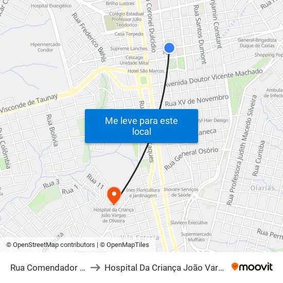 Rua Comendador Miró, 710 to Hospital Da Criança João Vargas De Oliveira map