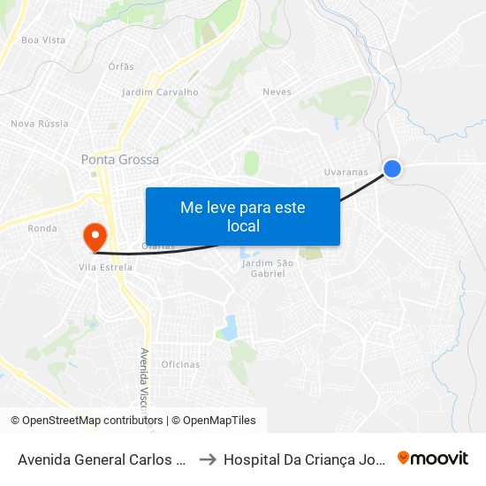 Avenida General Carlos Cavalcanti, 3830-3992 to Hospital Da Criança João Vargas De Oliveira map