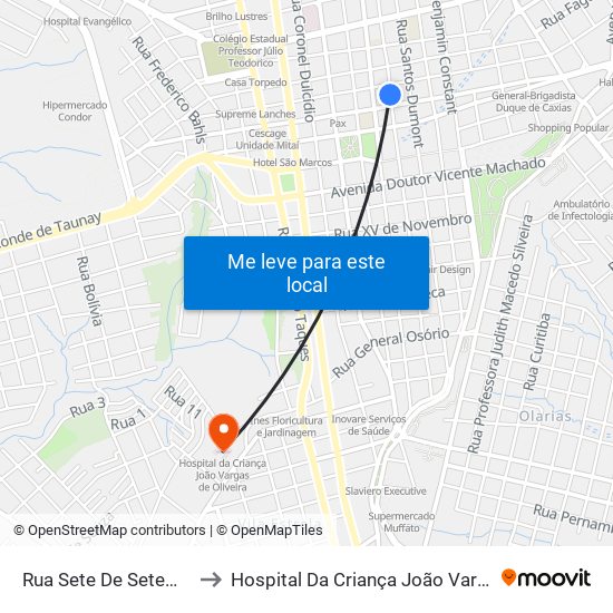 Rua Sete De Setembro, 1168 to Hospital Da Criança João Vargas De Oliveira map