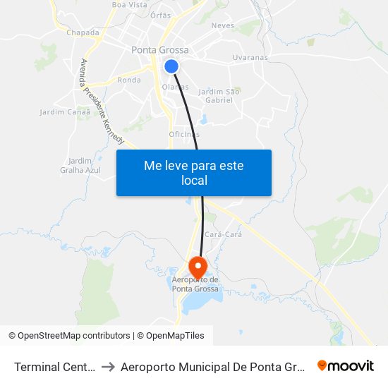 Terminal Central to Aeroporto Municipal De Ponta Grossa map