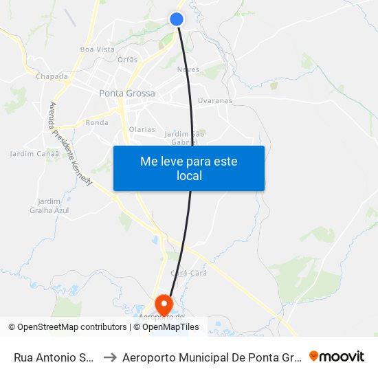 Rua Antonio Saad to Aeroporto Municipal De Ponta Grossa map
