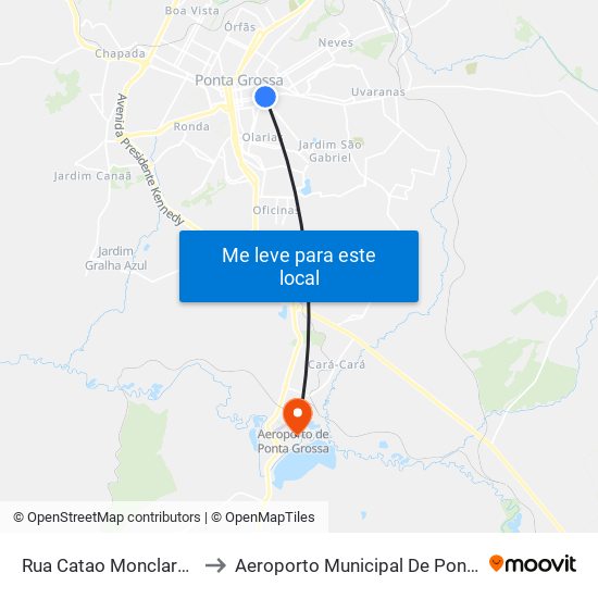 Rua Catao Monclaro, 26-50 to Aeroporto Municipal De Ponta Grossa map