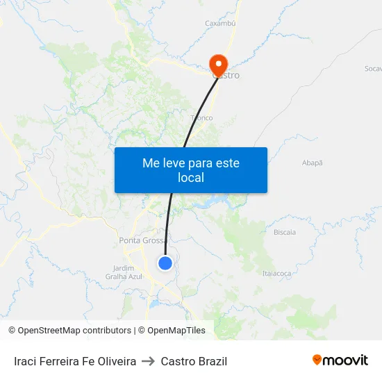 Iraci Ferreira Fe Oliveira to Castro Brazil map