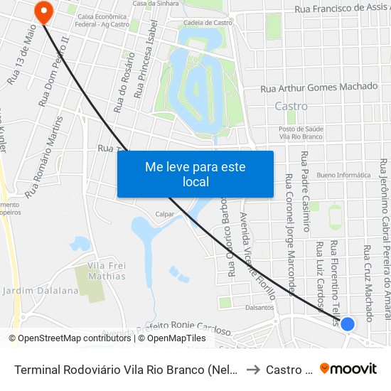 Terminal Rodoviário Vila Rio Branco (Nelson Eufrásio Meyer) to Castro Brazil map
