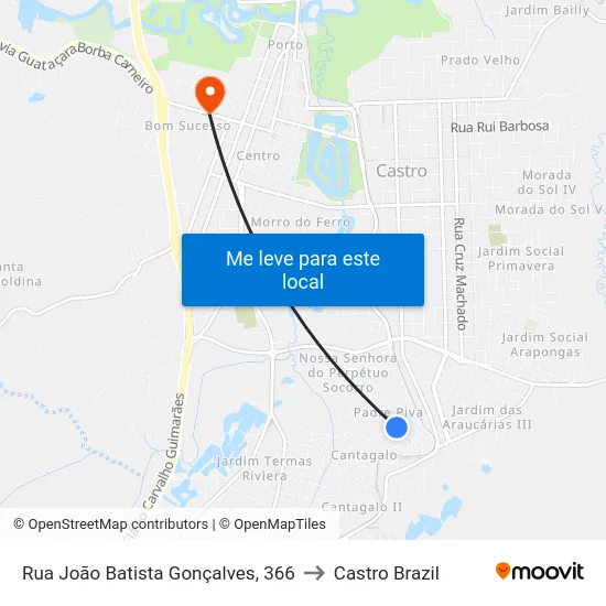 Rua João Batista Gonçalves, 366 to Castro Brazil map