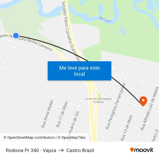 Rodovia Pr 340 - Vapza to Castro Brazil map