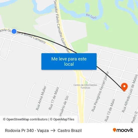 Rodovia Pr 340 - Vapza to Castro Brazil map