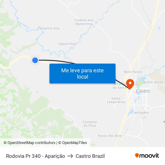 Rodovia Pr 340 - Aparição to Castro Brazil map