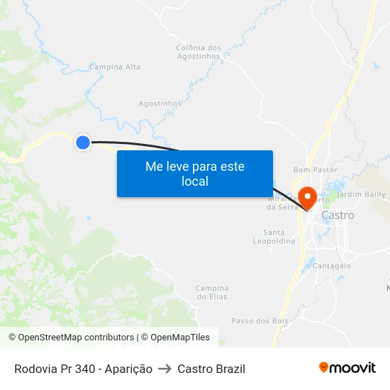 Rodovia Pr 340 - Aparição to Castro Brazil map
