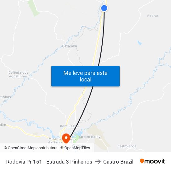 Rodovia Pr 151 - Estrada 3 Pinheiros to Castro Brazil map