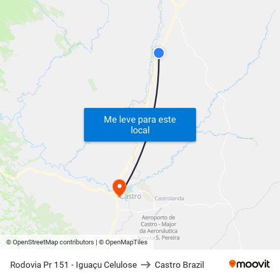 Rodovia Pr 151 - Iguaçu Celulose to Castro Brazil map