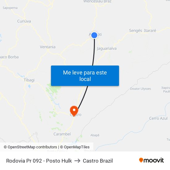 Rodovia Pr 092 - Posto Hulk to Castro Brazil map