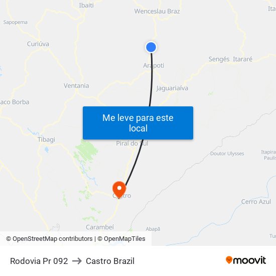 Rodovia Pr 092 to Castro Brazil map