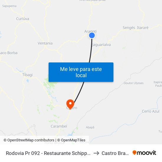 Rodovia Pr 092 - Restaurante Schipper to Castro Brazil map