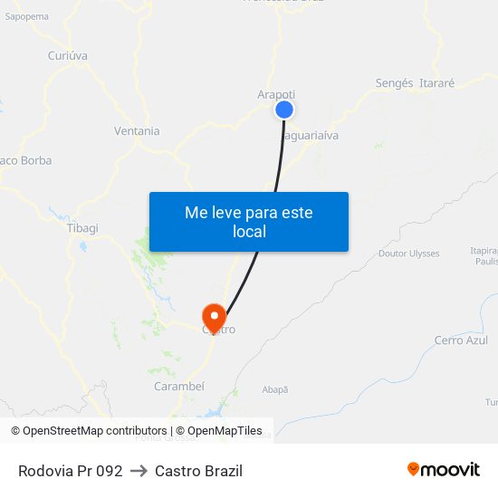 Rodovia Pr 092 to Castro Brazil map