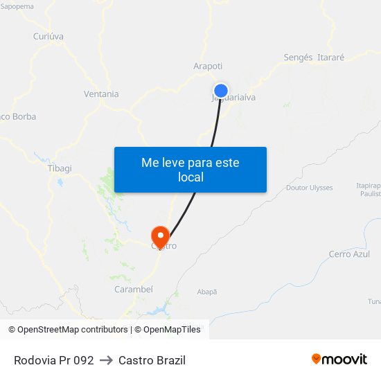 Rodovia Pr 092 to Castro Brazil map