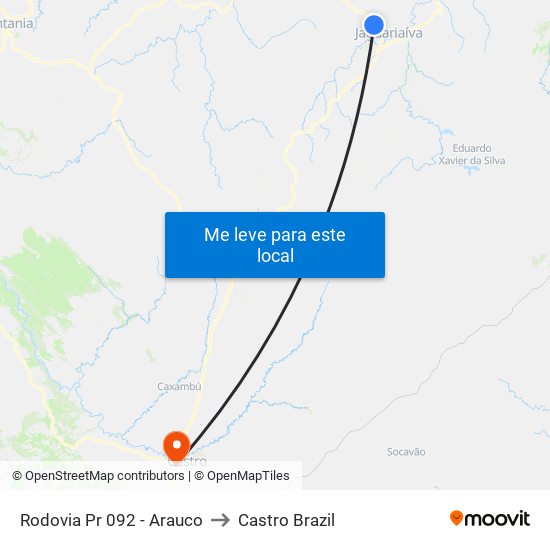 Rodovia Pr 092 - Arauco to Castro Brazil map