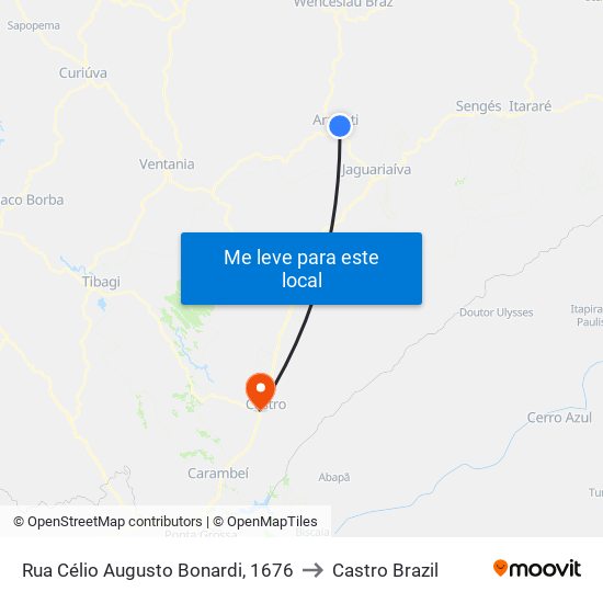 Rua Célio Augusto Bonardi, 1676 to Castro Brazil map