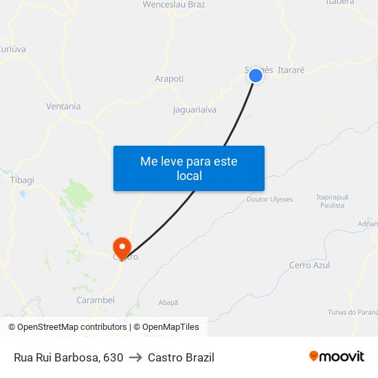 Rua Rui Barbosa, 630 to Castro Brazil map