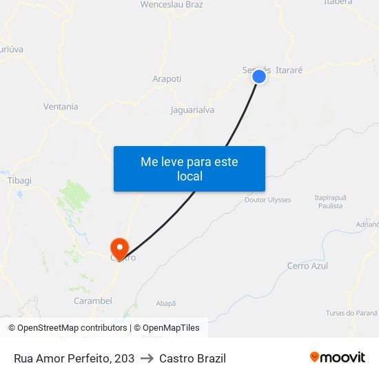 Rua Amor Perfeito, 203 to Castro Brazil map