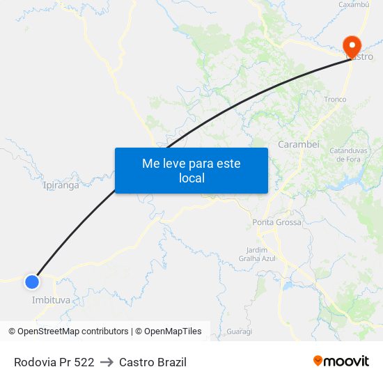 Rodovia Pr 522 to Castro Brazil map