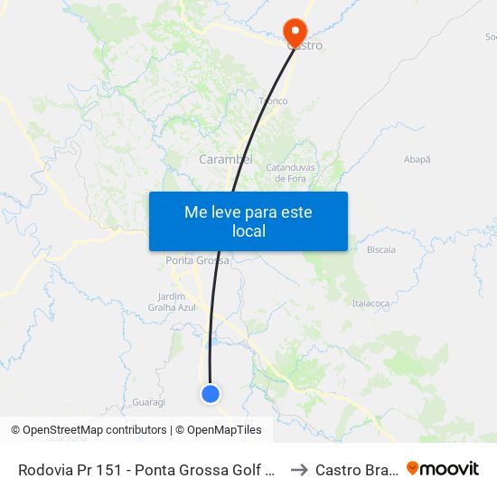 Rodovia Pr 151 - Ponta Grossa Golf Club to Castro Brazil map