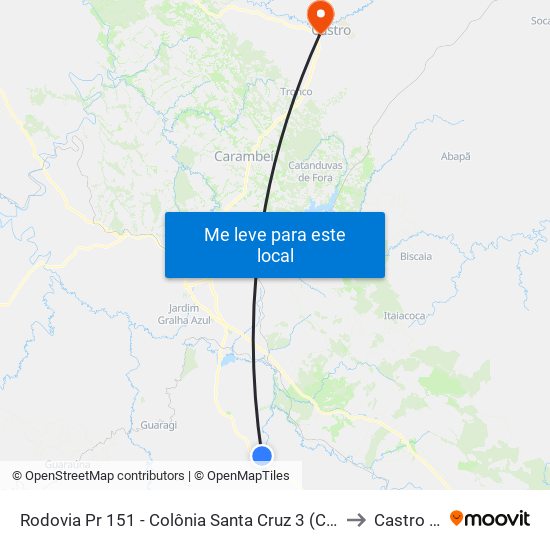Rodovia Pr 151 - Colônia Santa Cruz 3 (Colônia Dos Russos) to Castro Brazil map