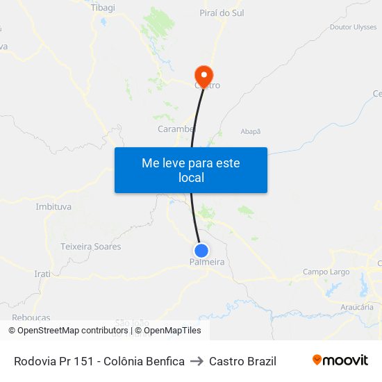 Rodovia Pr 151 - Colônia Benfica to Castro Brazil map