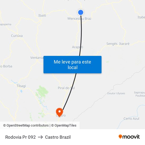 Rodovia Pr 092 to Castro Brazil map